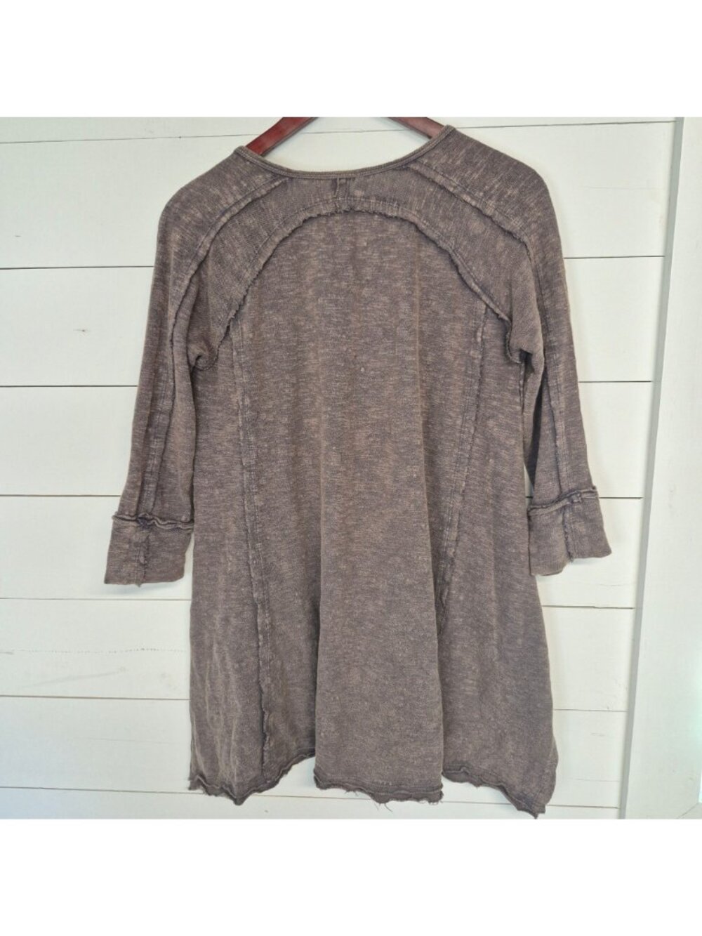 Caite Handmade Tunic Top With Colorful Embroidery Frayed Edges 3/4 Sleeve V-Neck - Picture 6 of 8